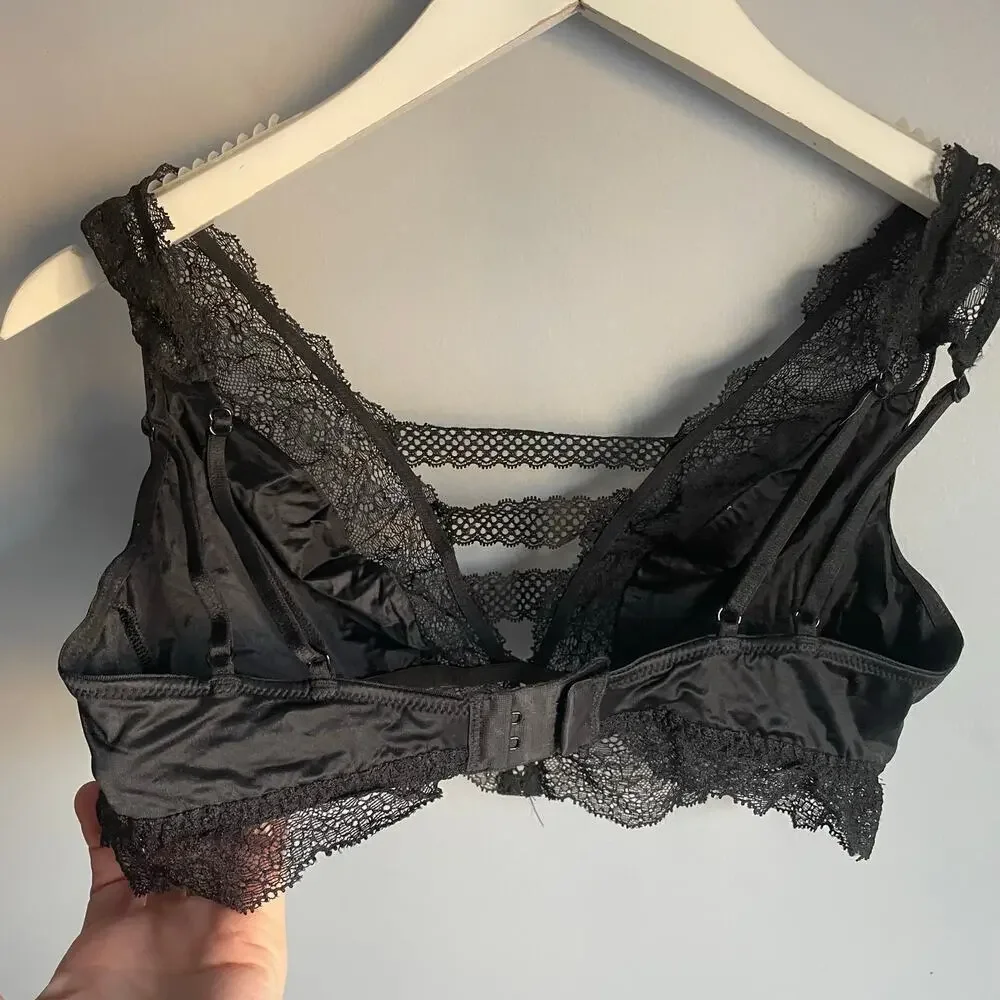 Black Lace Bralette Romantic Valentine's Day Whimsigoth Goth Punk 14